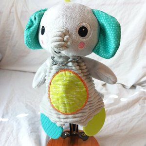 Bright Starts Snuggle and Teethe Gray Elephant Crinkle Lovey Green Teal 9"